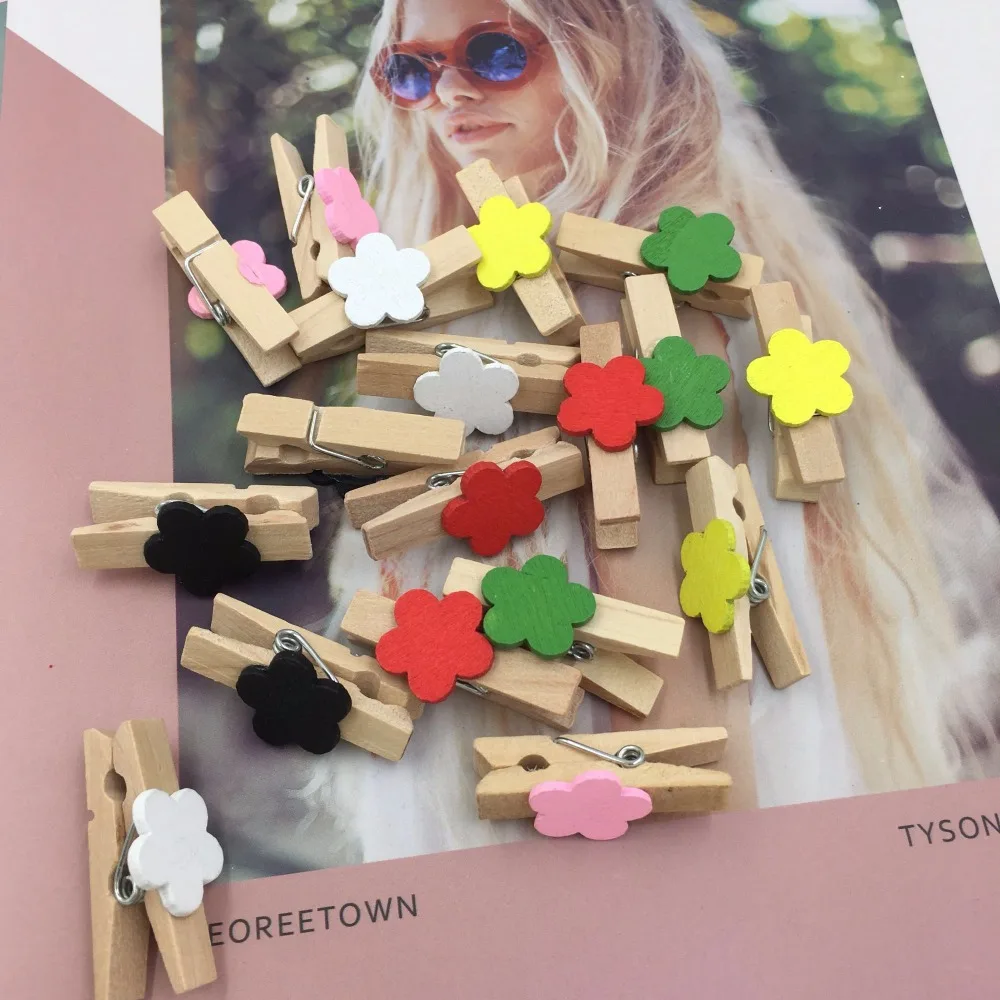 20 шт цветные деревянные зажимы для сердечек DIY Memo фотографий офисная прищепка