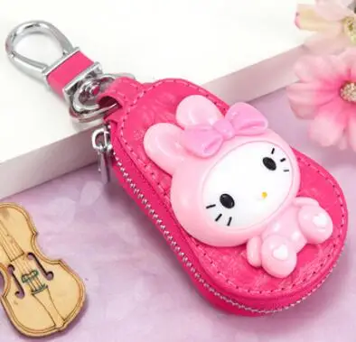hot pink Новинка,, мультяшный кожаный брелок для ключей из воловьей кожи, мужской Автомобильный держатель для ключей, модная женская сумочка для ключей, милый чехол для ключей для девочек - Цвет: hot pink