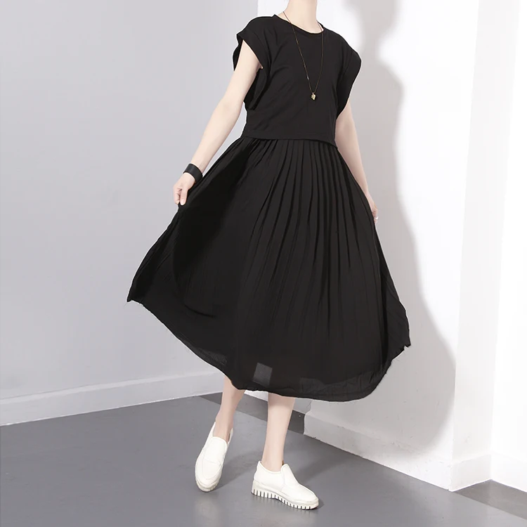 [TWOTWINSTYLE] 2016 новый летний свободные рукава плиссированные подшивание платье