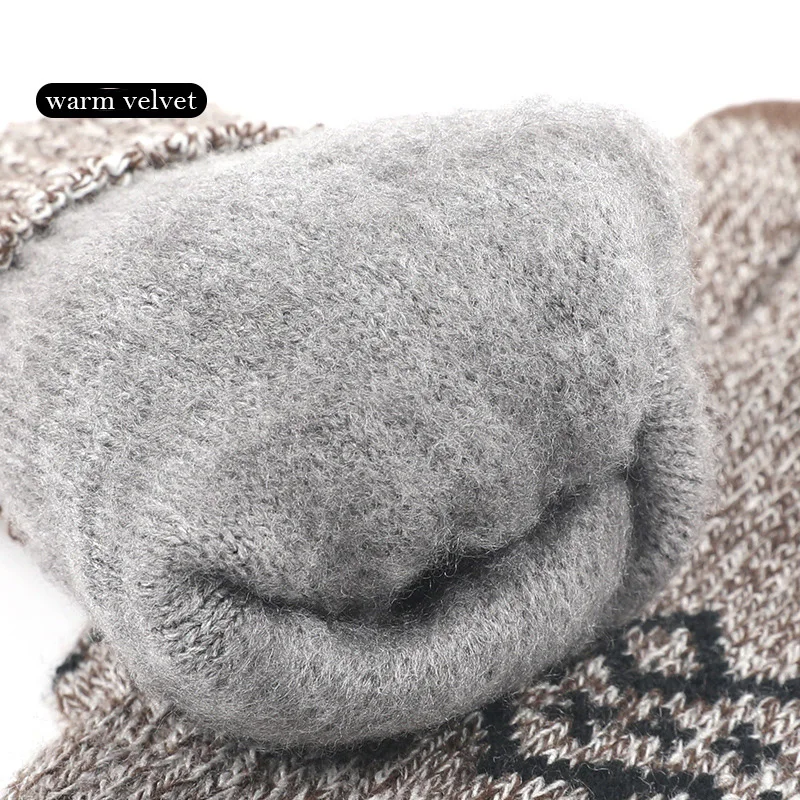 

2019 New Touch Screen Knitted gloves Autumn Winter Thick Warm Men Outdoor Riding Embroidery Plaid Finger glove Wool Plus Velvet