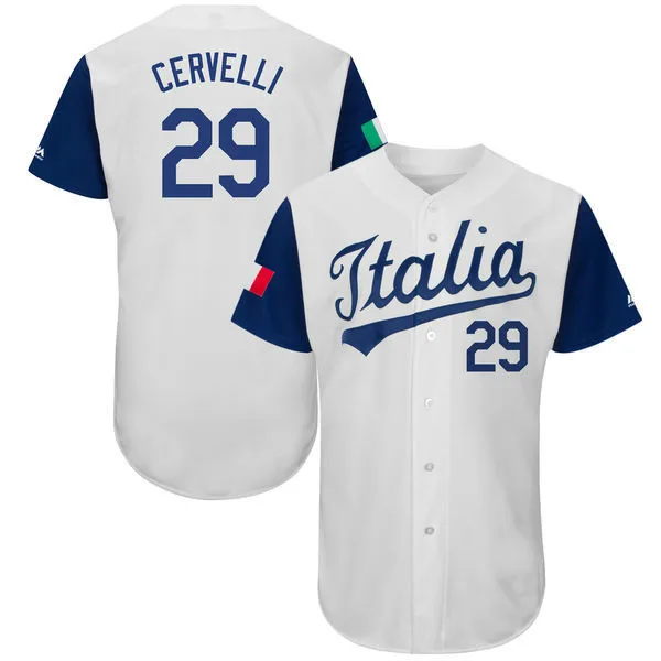 Men's Italy Baseball #29 Francisco Cervelli White 2017 World Classic Jersey | Спорт и развлечения
