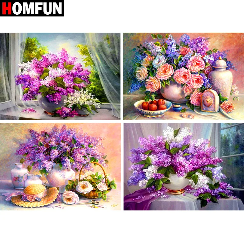Алмазная живопись HOMFUN BK006 полноразмерная/круглая вышивка фиолетовый цветок 5D