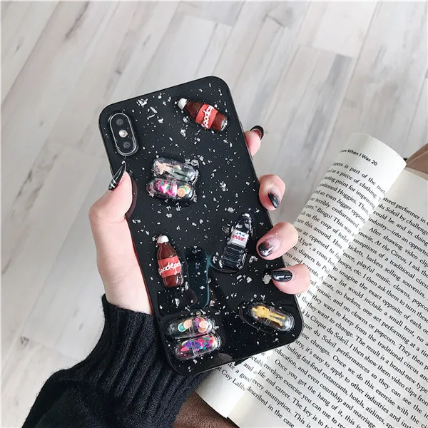 1 Cute Cartoon Stereoscopic Capsule Doll Drink bottle Phone Case For iPhone 7 6 6S 8 Plus X XS Max XR Lovely Clear TPU Back Cover - Color: 1