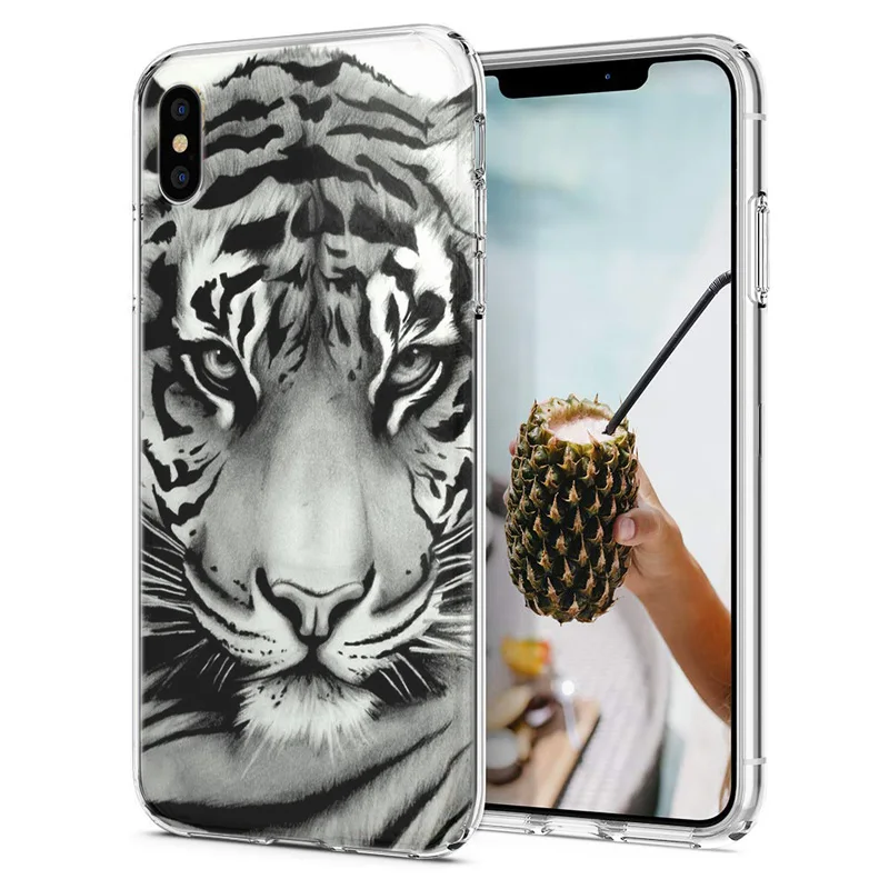 Мягкий чехол для телефона iPhone X 8 7 6 6S Plus XS Max TPU животные тигр Лев окрашенные Чехлы