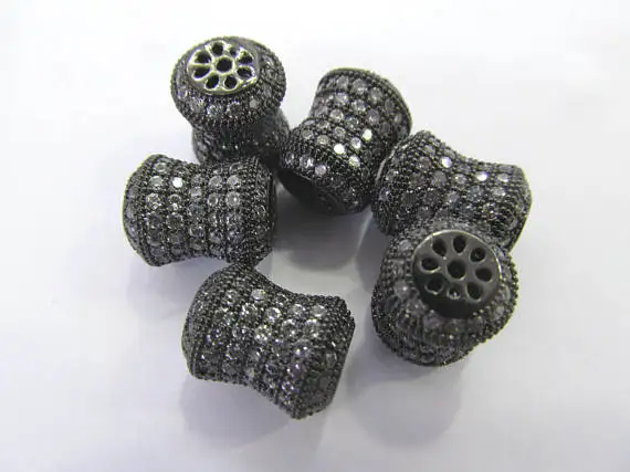 

6pcs Top Quality Micro Pave Diamond Connector, Pave Diamond CZ Spacer Jewelry Rice Drum Carved Bead 12x20mm