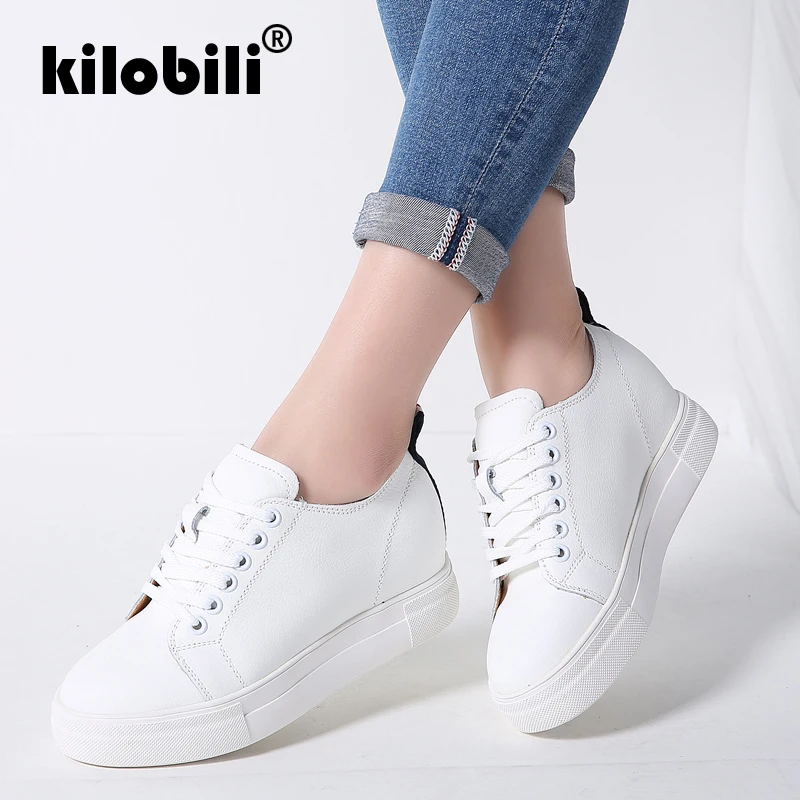 Kilobili/2018 г. осенние женские кроссовки на платформе обувь из натуральной кожи