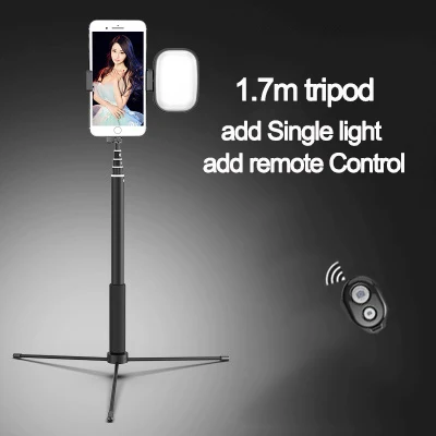 add light control Новинка 1,7 м Выдвижной Штатив селфи-палка светодиодный светильник-кольцо 4 в 1 с моноподом крепление для телефона для iPhone X 8 Android - Цвет: add light control