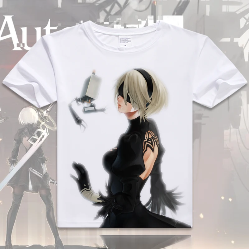 Женская/мужская футболка с круглым вырезом Nier Automata хлопковая коротким рукавом и S