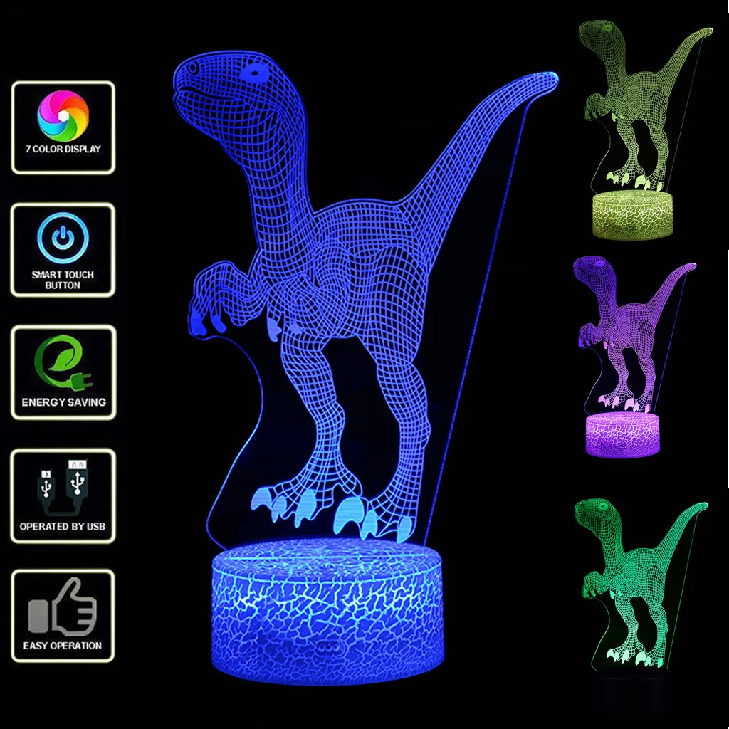 Динозавр светодиодная 3D подсветка оптическая настольная Ночная лампа с