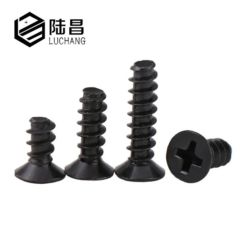 Саморезы Luchang M1.2 M1.4 M1.7 M2 M2.3 M2.6 M3 Philips с потайной плоской головкой и хвостом черного цвета