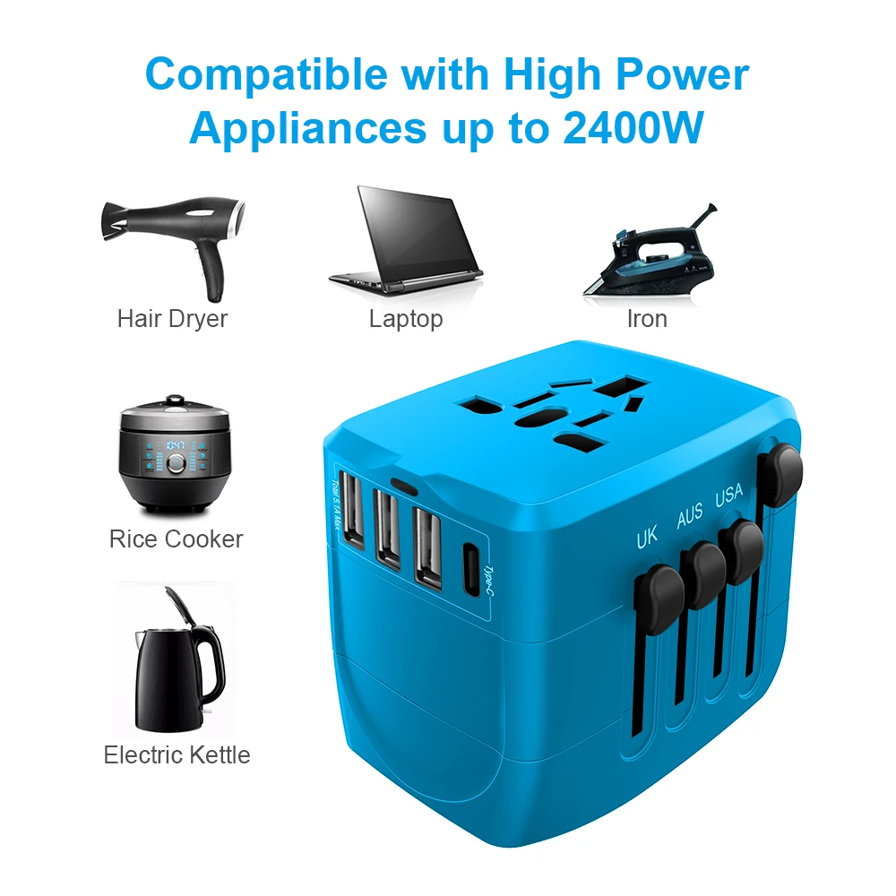 Highever 2400 W Универсальное USB зарядное устройство Международный адаптер для