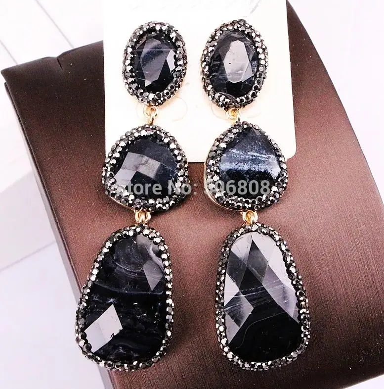 black color 4 пары ZYZ-E2688, серьги в виде капли резки тесаного камня Стразы с твердым покрытием кулон в ограненные Капли серьги в форме - Окраска металла: black color