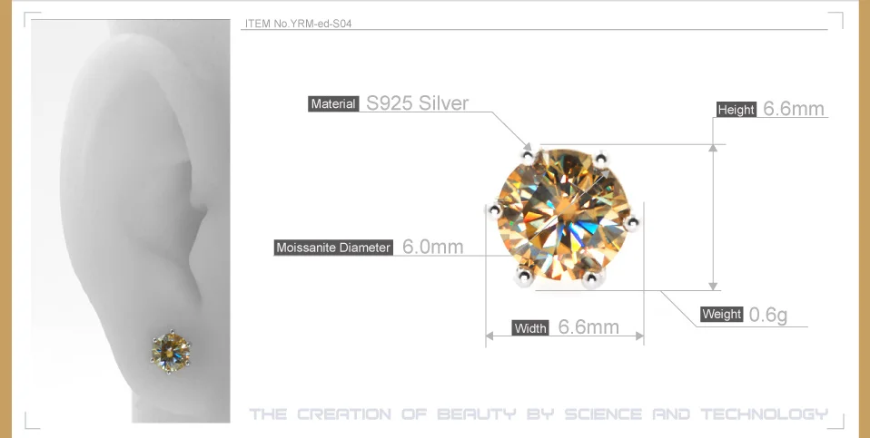 GIGAJEWE Муассанит Золотая круглая огранка общая 1.6ct выращенные лабораторно алмазы 6 зубцов Серебряные серьги Модные украшения подарок девушке