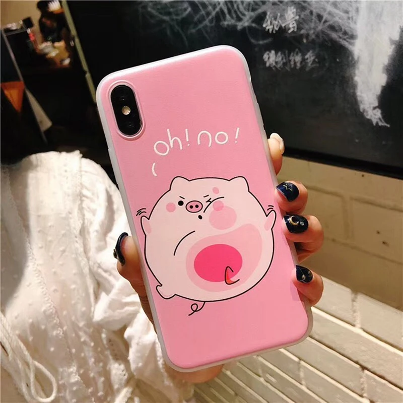 Lovebay For iPhone 6 6S 7 8 Plus X Case Fashion Cartoon Cute Funny Pink Pig Letter Pattern Soft TPU Cover |