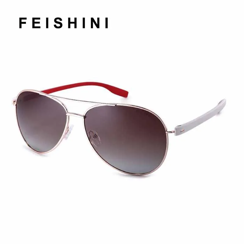 

FEISHINI White UV Protection Women Sun Glasses Clear Polaroid Lens Driving Car Polarized Sunglasses Men Brand Designer