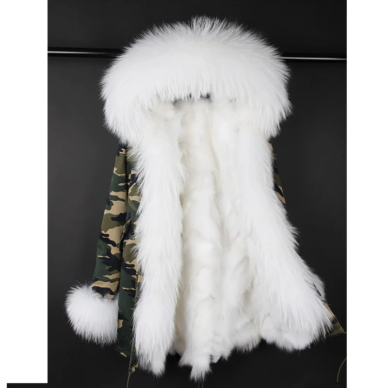 Korean Style Winter Women's Fashion Loose Army Green Big Real Fox Fur Collar Cuff and Thick Faux Liner Parkas Jackets Warm Coats | Женская
