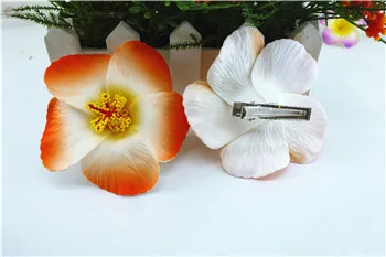 30 pcs orange colour  Foam Hawaiian  flower  Hibiscus Flower bridal hair clip 9cm