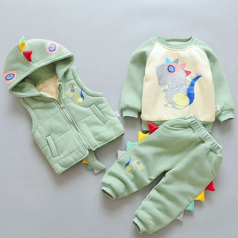 3Pcs Baby girls Clothing Set winter Newborn kids Thick Cotton-Padded Clothes for Boys Girls 0-3Y Hooded Vest Coat Tops Pant | Детская