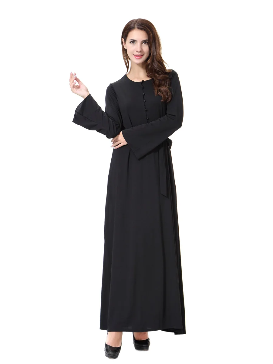 Черное мусульманское женское платье с длинным рукавом в Дубае макси абайя Jalabiya