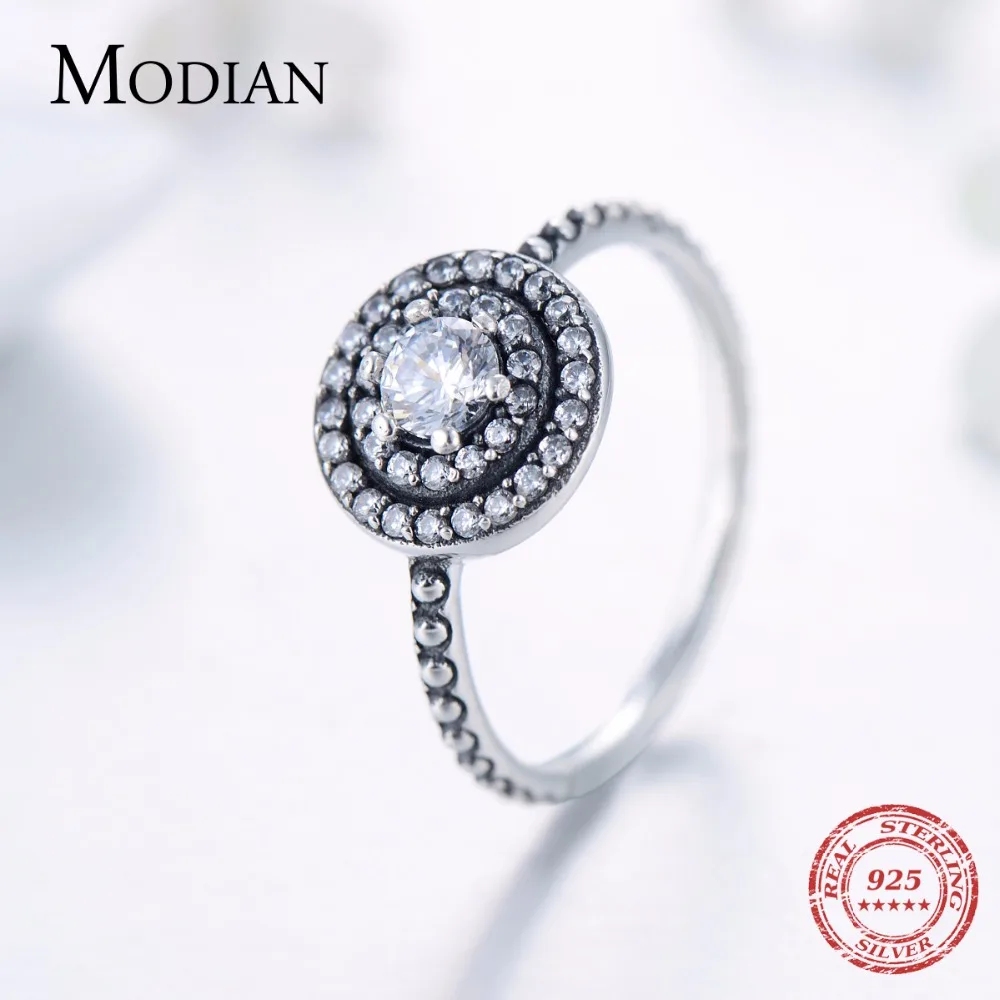 Modian, новинка, Instagram, однотонное 925 пробы Серебряное кольцо, сверкающие винтажные кольца с кубическим цирконием, ювелирные изделия для женщин, рождественский подарок
