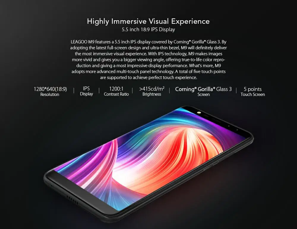 Leagoo M9 3 г смартфон 5." 18:9 полный Экран четыре-камеры Android 7.0 mt6580a 4 ядра 2 ГБ+ 16 ГБ 2850 мАч отпечатков пальцев мобильный телефон