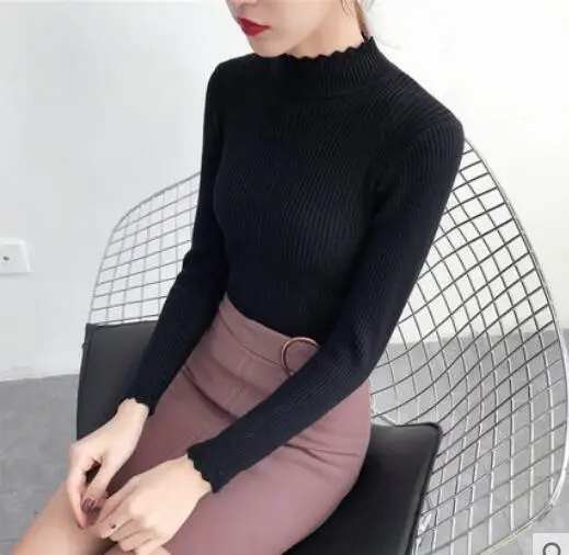 

Fdfklak Knit turtleneck sweater elegant women's sweater spring autumn bottoming top pullover tops ladies jumper pull femme