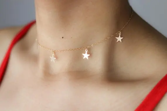 Gold Star Choker Necklace - Silver Bohemian Jewelry Layering Trendy XL1314 | Украшения и аксессуары