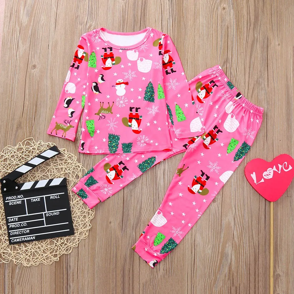 Kids Baby Boys Girls Fashion Christmas Cartoon Long Sleeve Tops+Cartoon Print Pant Set Clothes | Детская одежда и обувь