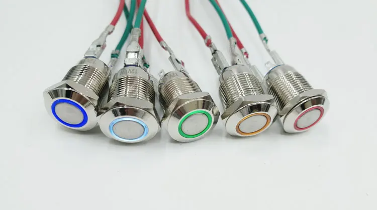 

1PC 12MM with LED 3V 5V 6V 12V 24V 220V Flat Head Metal Push Button Switch Momentary Auto Reset Waterproof Illuminated Switch