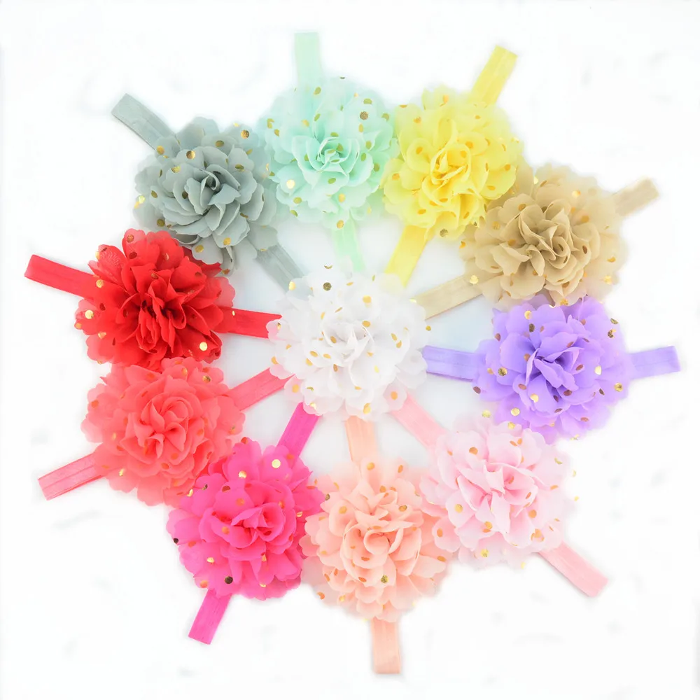 1 шт. повязка на голову в Золотой горошек с большим шифоновым цветком для