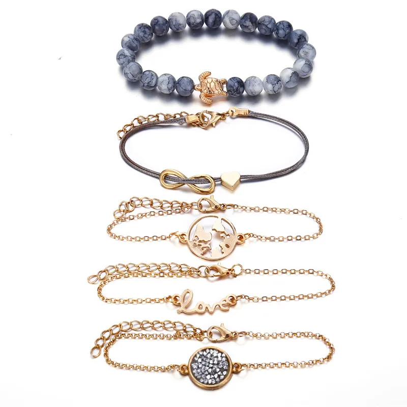 Boho укладки кисточкой филигранный цветок кокосовой пальмы ананаса браслет регулируемый Набор браслетов с бусинами для женщин девочек