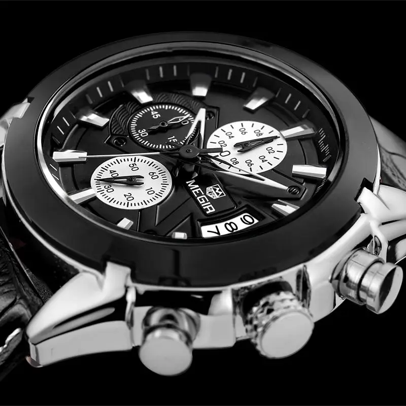 MEGIR мужские часы люксовый бренд хронограф водонепроницаемые кварцевые наручные