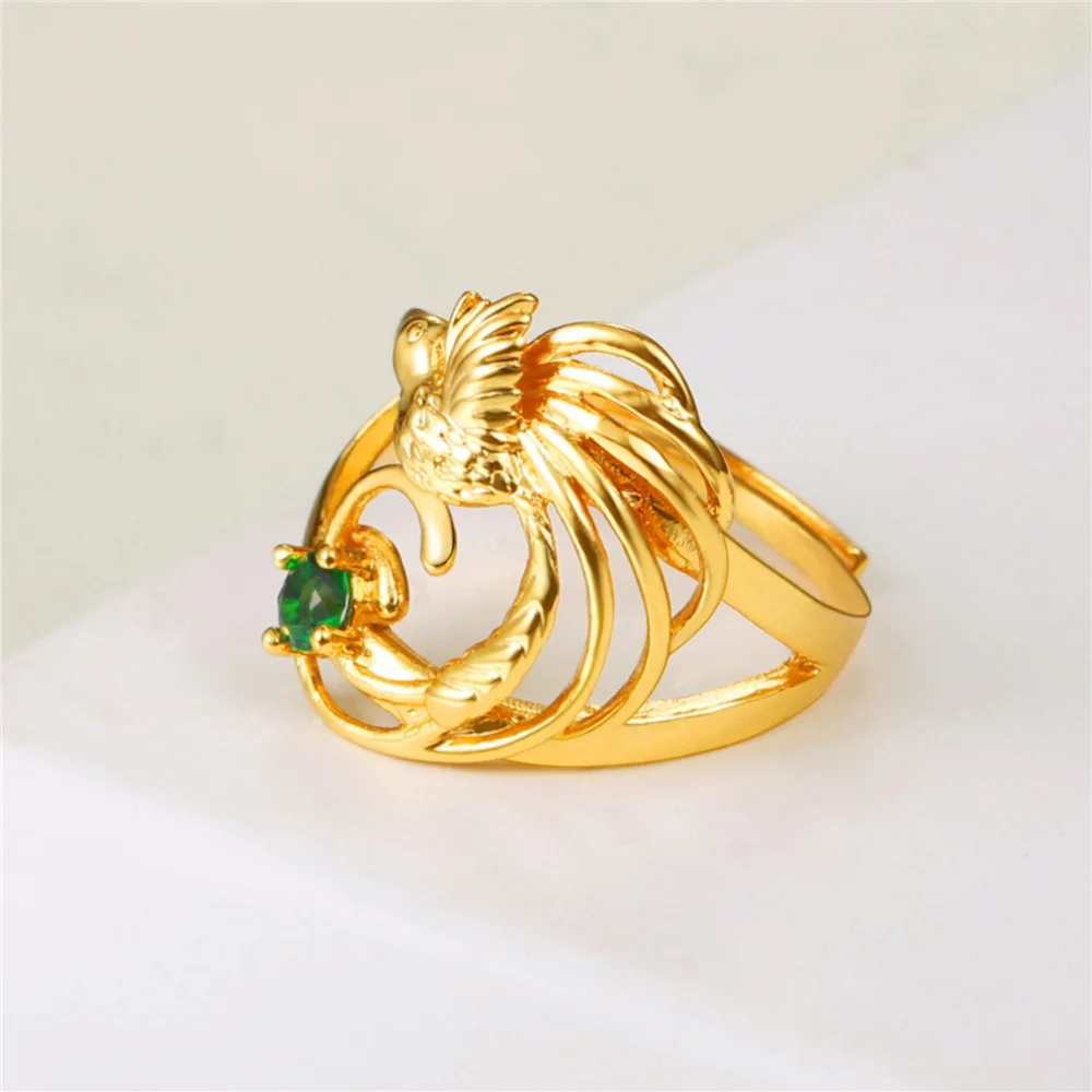 Kpop птица Феникс регулируемое кольцо золотой цвет зеленый кубический цирконий