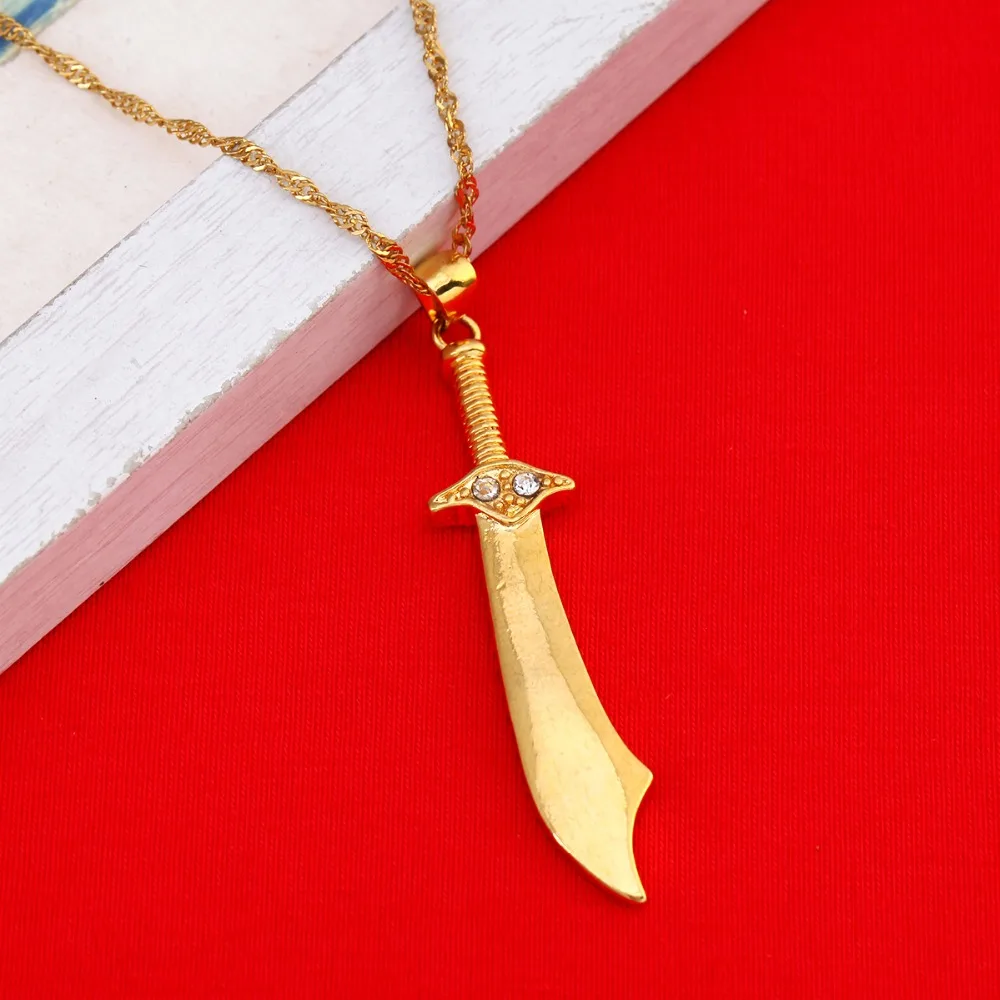 Мужское ожерелье в стиле хип хоп из меди и золота с подвеской форме ножа цепочкой|