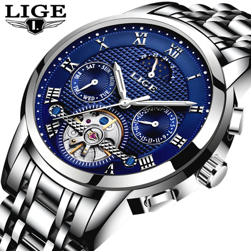

2019 Top Brand LIGE Luxury Fashion Men's Automatic Mechanical Watch Mens Full Steel Waterproof Sports Watches Relogio Masculino