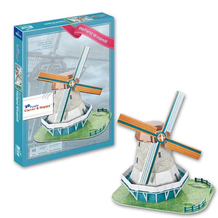 Holland windmill Развивающие игрушки знаменитая архитектурная модель 3D Пазлы для взрослых Осака Пелес Бран замок Las Ventas игрушки для детей - Цвет: Holland windmill