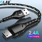 Кабель Micro USB OLAF в нейлоновой оплетке, 2,4 А, кабель для быстрой зарядки 1 м, 2 м, 3 м для Samsung, Huawei, Xiaomi, Android, стандартный провод, шнур