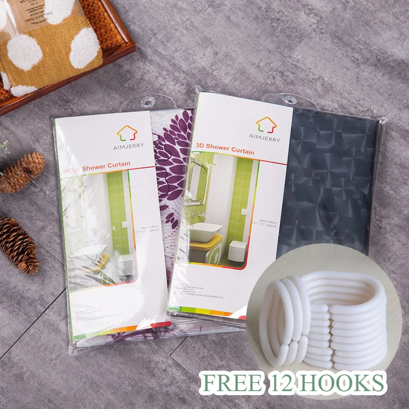 aimjerry white and black fabric custom bathtub bathroom products shower curtain liner with 12 hooks waterproof and mildewproof free global shipping