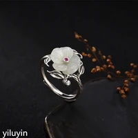 kjjeaxcmy boutique jewelry s925 sterling silver antique inlay and jade white jade plum blossom lady high end open ring
