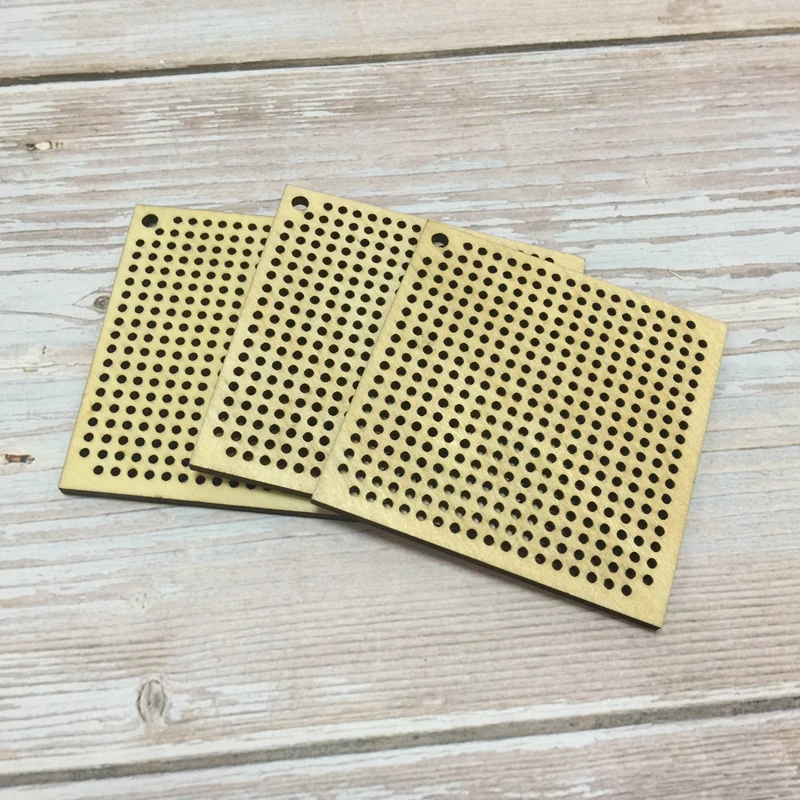 2pcs square cross stitch pendant blank modern blank wooden pendant