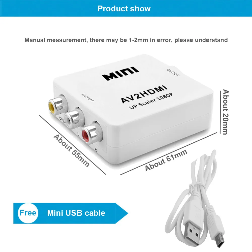 Горячая продажа белый RCA AV HDMI CVBS к адаптеру HD 720P 1080P Mini av2hdmi видео конвертер|hdmi cvbs|cvbs