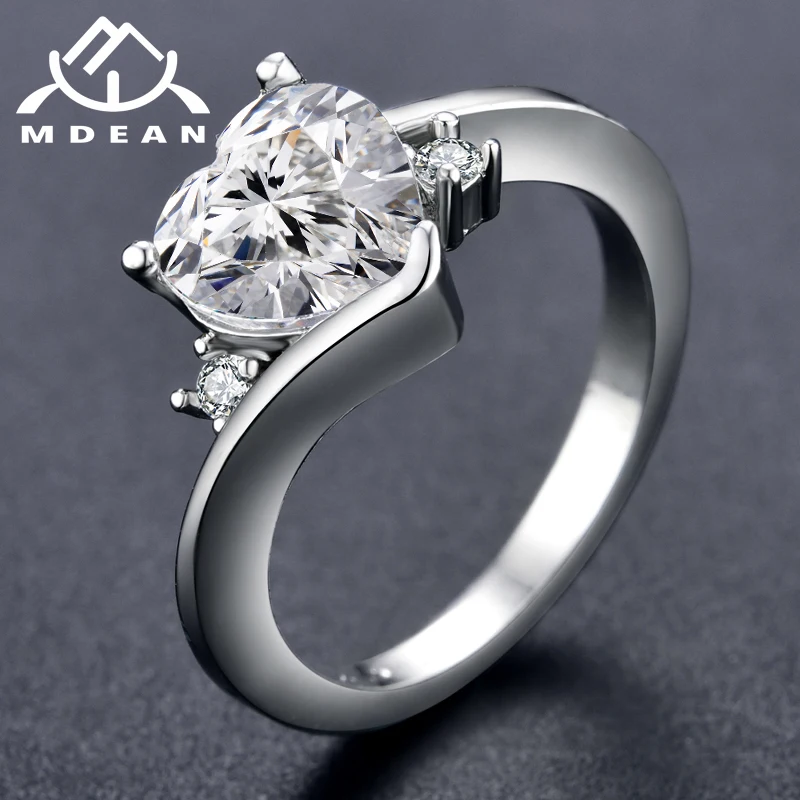 MDEAN White Gold Color Engagement Rings For Women Heart AAA Zircon Jewelry Fashion Wedding Ring Size 5-12 H999 | Украшения и