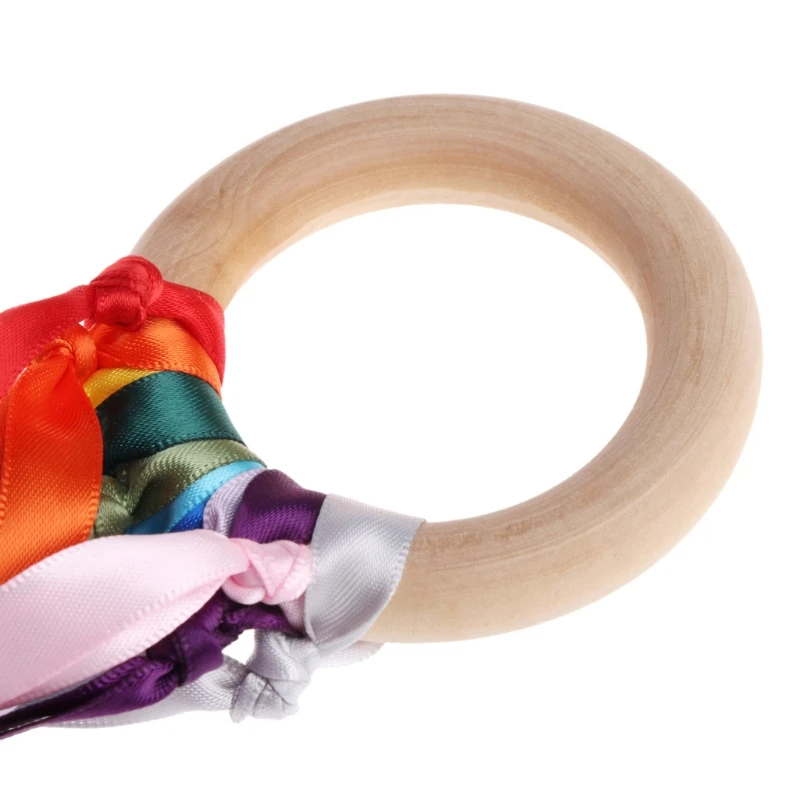 

Handmade Natural Wooden Ribbon Teether Bracelet Baby Kids Shower Chewing Toy