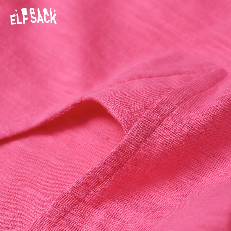 ELFSACK повседневные женские топы из однотонного хлопка Модные свободные футболки с
