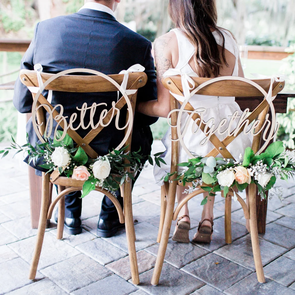 2 Pack Wood Round Better Together Letters Wooden Decor Wedding Chair Sign | Дом и сад