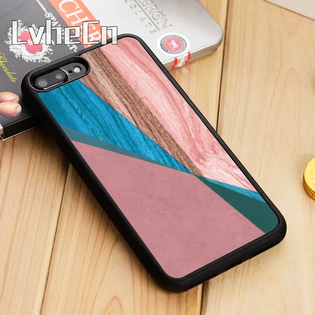 LvheCn геометрический розовый светло голубой Деревянный чехол для телефона iPhone 11 12