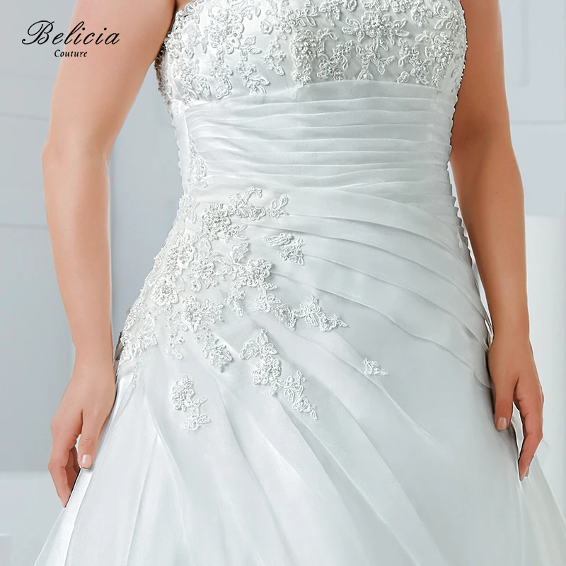 Belicia couture свадебное платье плюс Размеры органза Бисер аппликации без Бретелек Пол