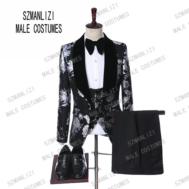 Traje De Hombre,, жених, мужской костюм, приталенный, 3 предмета, зеленые листья, модный дизайн, платье для жениха, вечерние костюмы, свадебный смокинг - Цвет: as picture