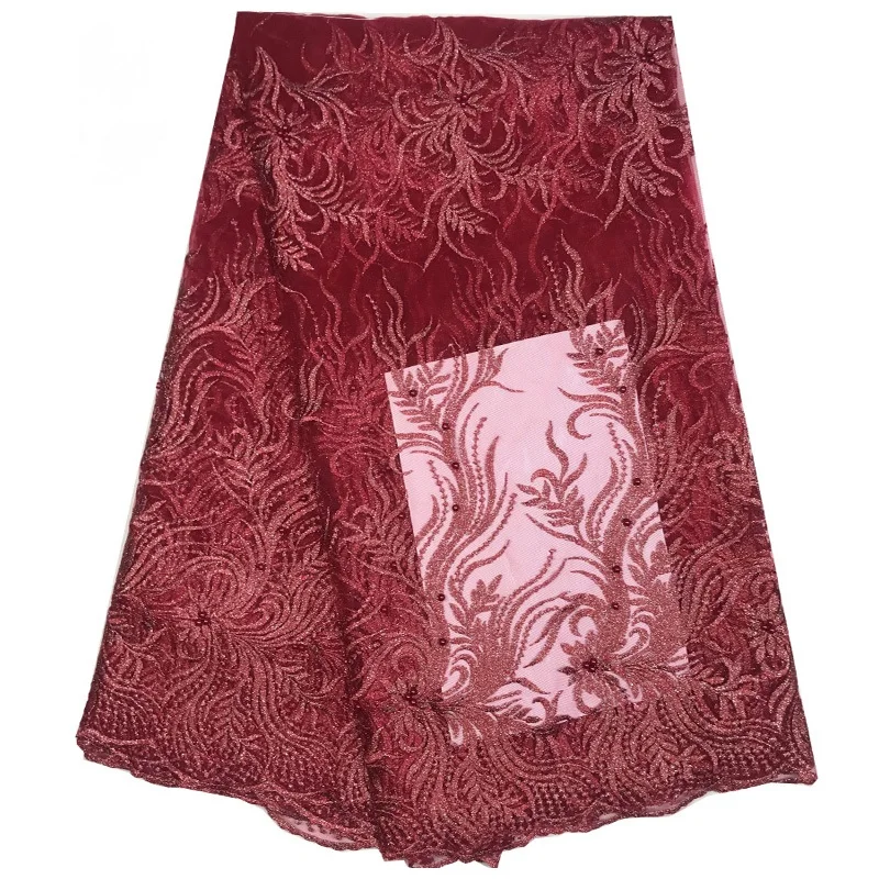 

Gold Color Nigerian Lace Fabric Dubai Embroidered French Tulle Lace Latest African Lace Fabric 2019 With Stones 19B1