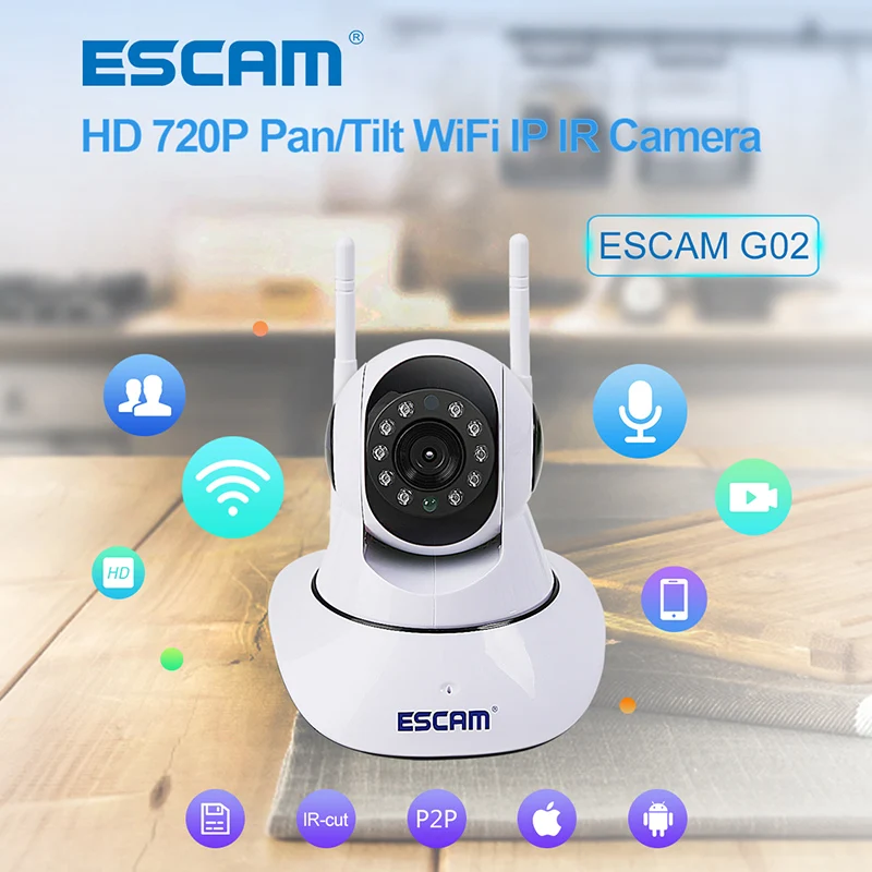 IP камера ESCAM G02 с двойной антенной 720P Wi Fi ONVIF до 128 ГБ|Камеры видеонаблюдения| |